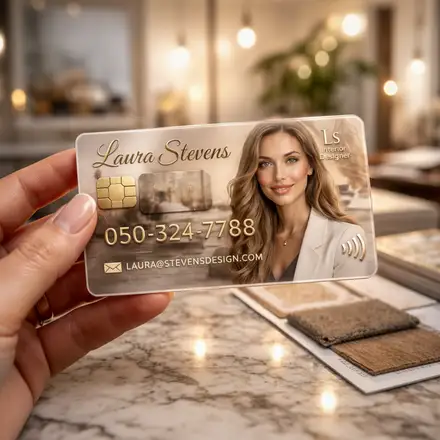 Premium black and gold PVC business card held in hand